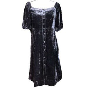 J Crew Puff-Sleeve Velvet Dress Square Neck Button Up Black NWT Sizes 4 $198
